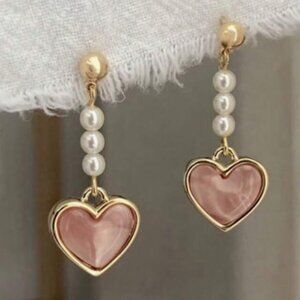 Drop Heart Korean Style Earrings, Faux Pearl Earrings, Minimalist Earrings